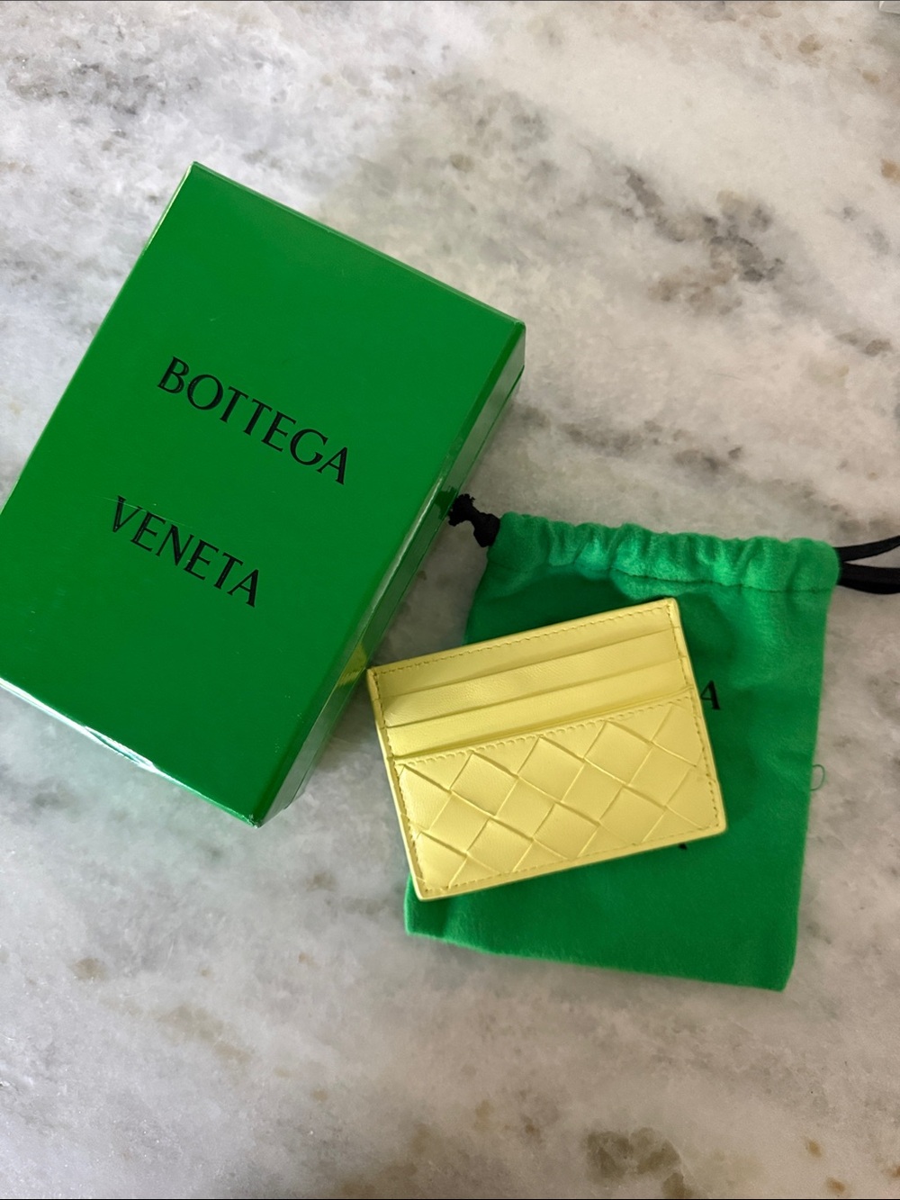 Bottega Veneta Lemon Yellow Intrecciato Leather Card Holder